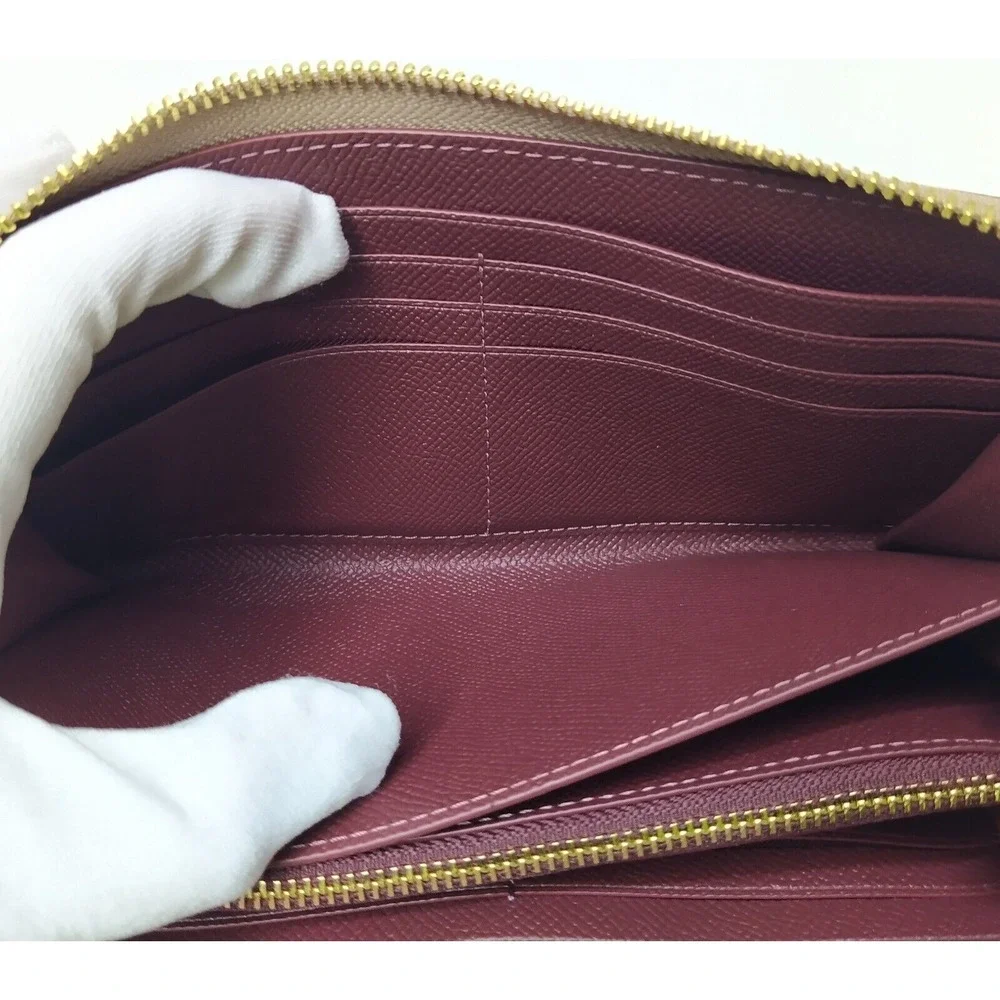 Coach Taupe Brown Crossgrain Leather Zip Around Credit Card Wallet - NWT $298